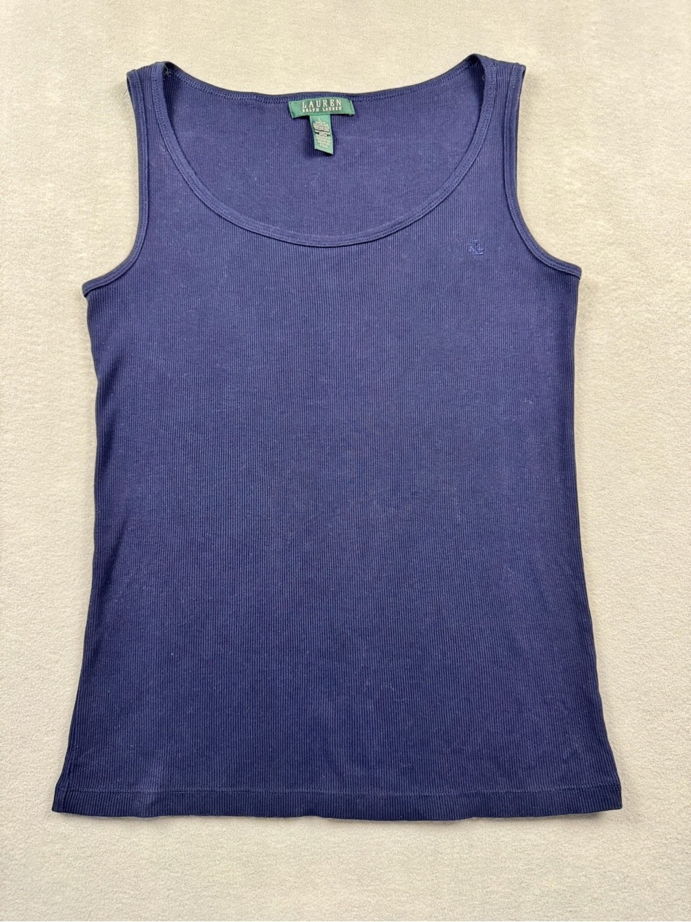 Lauren Ralph Lauren Women's Tank Top Large Navy 100% Cotton Classic Layer Logo